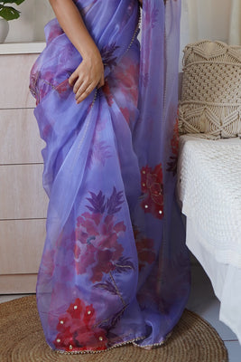Berry Blue Organza Saree