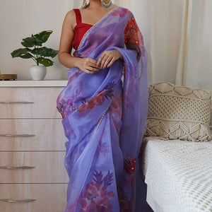 Berry Blue Organza Saree