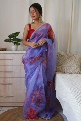 Berry Blue Organza Saree