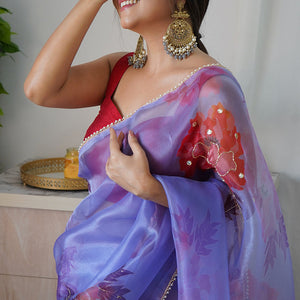 Berry Blue Organza Saree