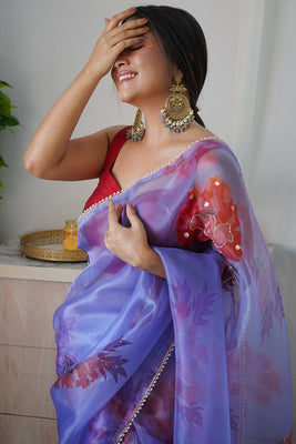 Berry Blue Organza Saree