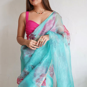 Sky Blue Organza Saree