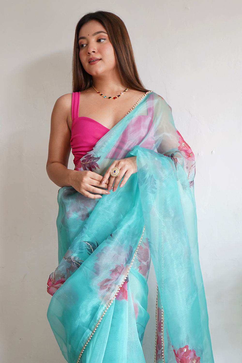 Sky Blue Organza Saree