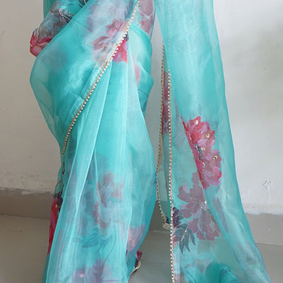Sky Blue Organza Saree