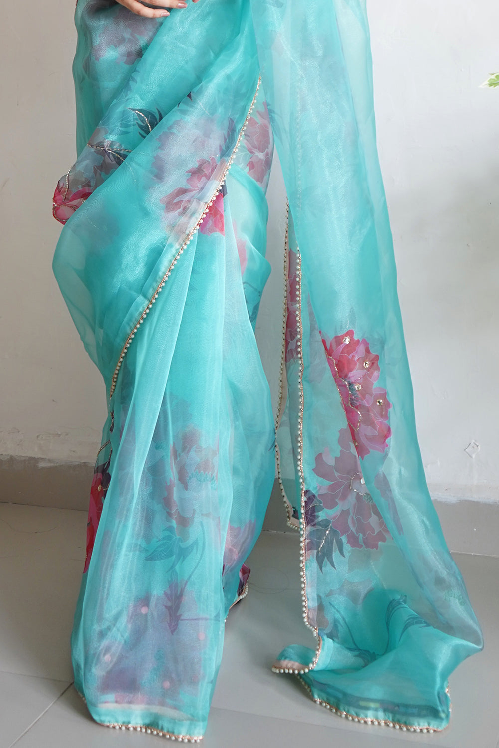 Sky Blue Organza Saree