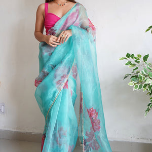 Sky Blue Organza Saree