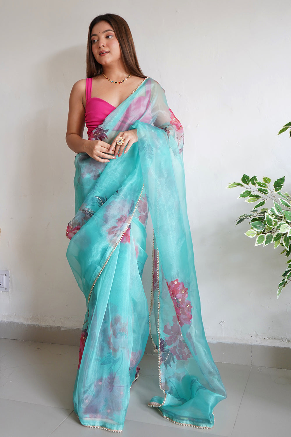 Sky Blue Organza Saree