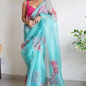Sky Blue Organza Saree