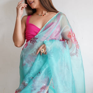 Sky Blue Organza Saree