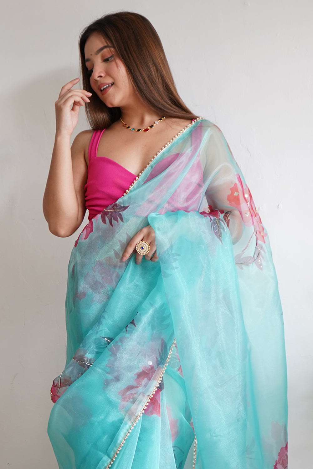 Sky Blue Organza Saree