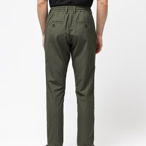 Rare Rabbit Men's Saco Olive Polyester Fabric Regular Fit Drawstring Closure Seersucker Trouser