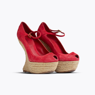 Alexander McQueen Red Suede Mary Jane Curve Wedges