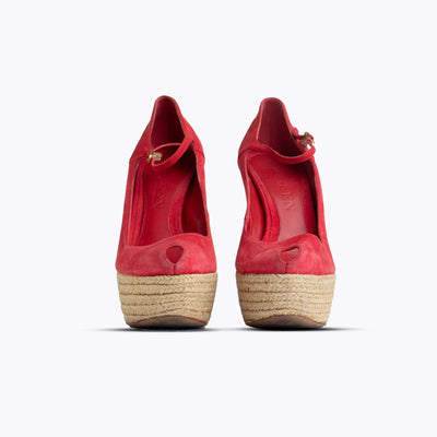 Alexander McQueen Red Suede Mary Jane Curve Wedges