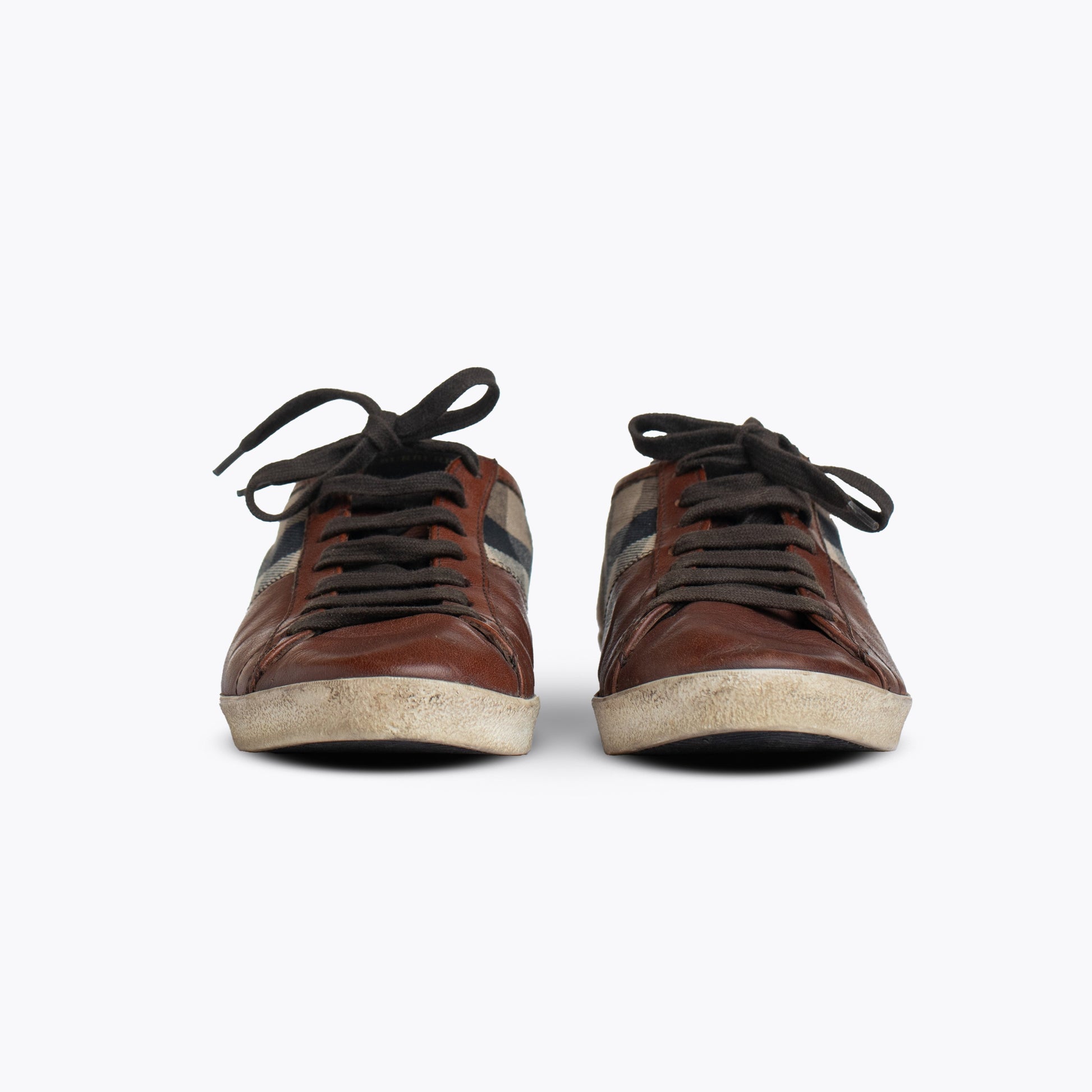 Burberry Brown Leather And Nova Check Canvas Low Top