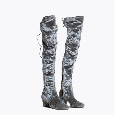 Charlotte Olympia Velvet Boots Silver