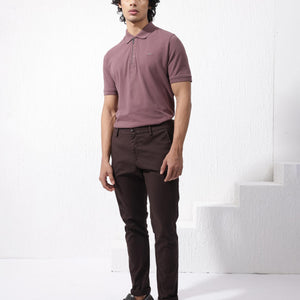 Rare Rabbit Mens Salis-2 Maroon Cotton Fabric Collared Neck Zipper And Snap Button Closure Half Sleeves Polo T-Shirt