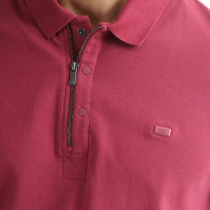 Rare Rabbit Men's Saliso Pink Cotton Fabric Collared Neck Zipper and Snap Button Closure Half Sleeve Polo T-Shirt