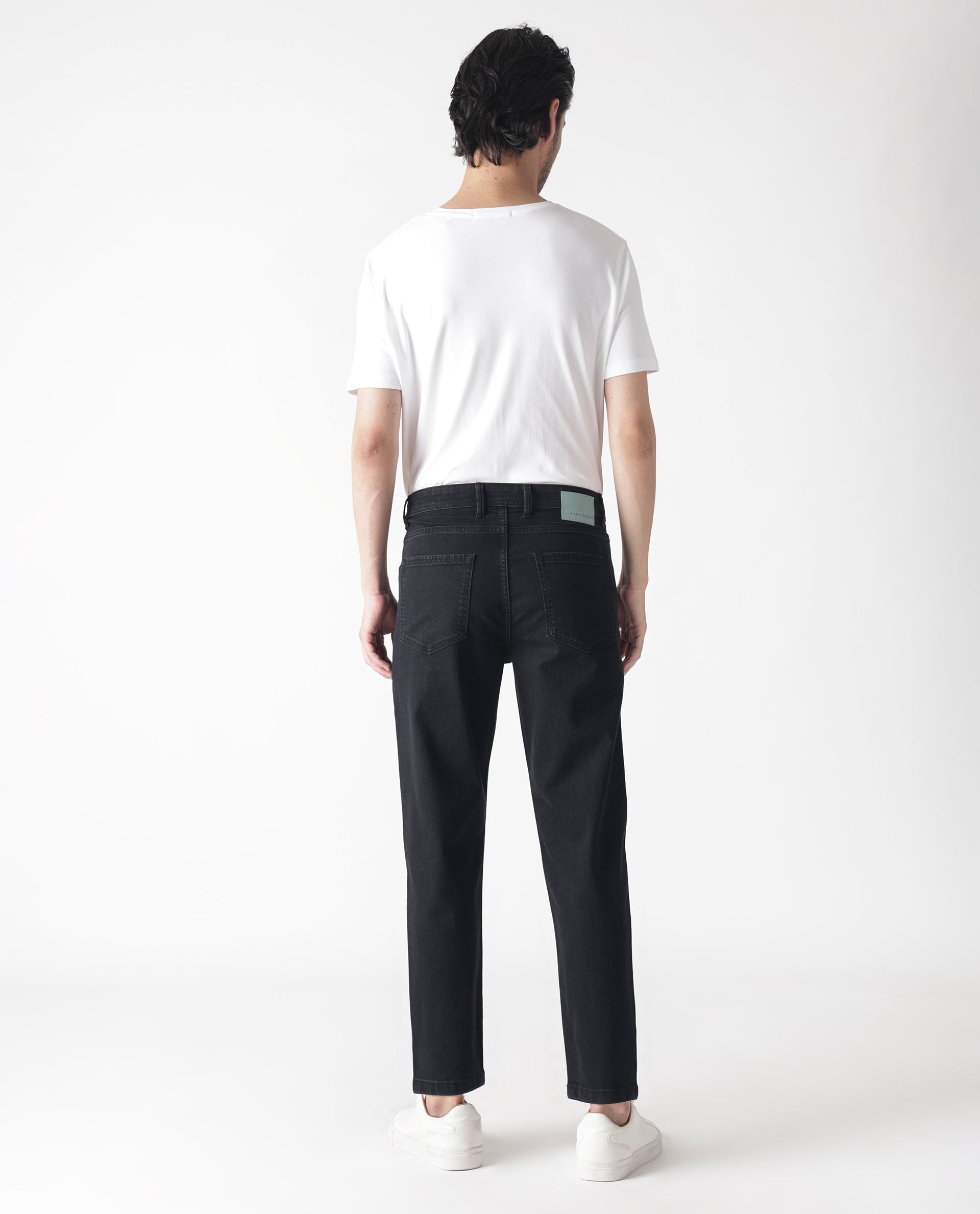 Rare Rabbit Men's Sam Black Dark Wash Mid-Rise Carrot Fit Jeans