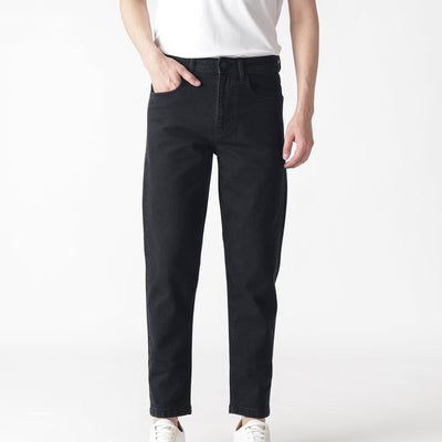 Rare Rabbit Men's Sam Black Dark Wash Mid-Rise Carrot Fit Jeans