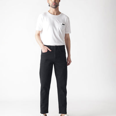 Rare Rabbit Men's Sam Black Dark Wash Mid-Rise Carrot Fit Jeans