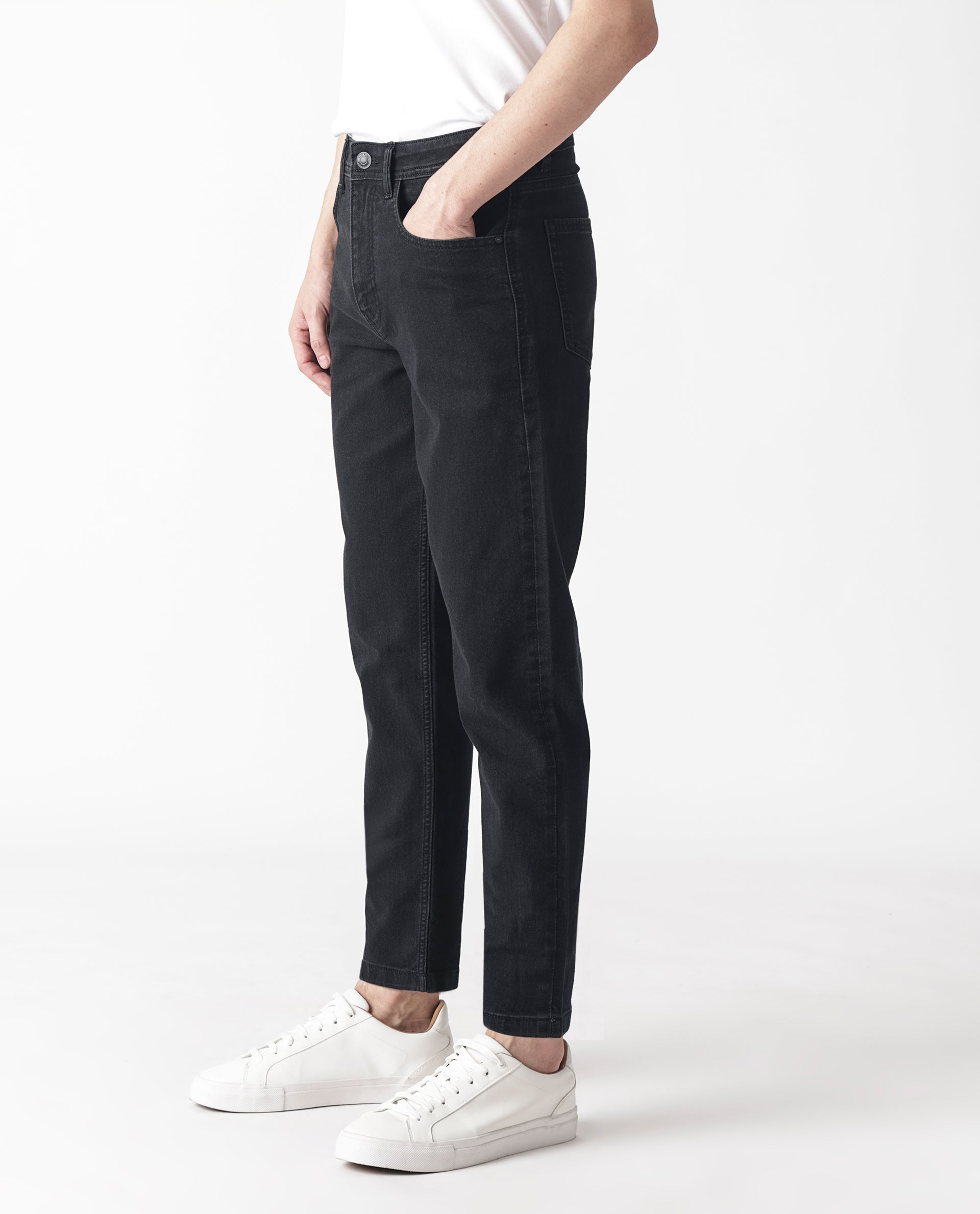 Rare Rabbit Men's Sam Black Dark Wash Mid-Rise Carrot Fit Jeans