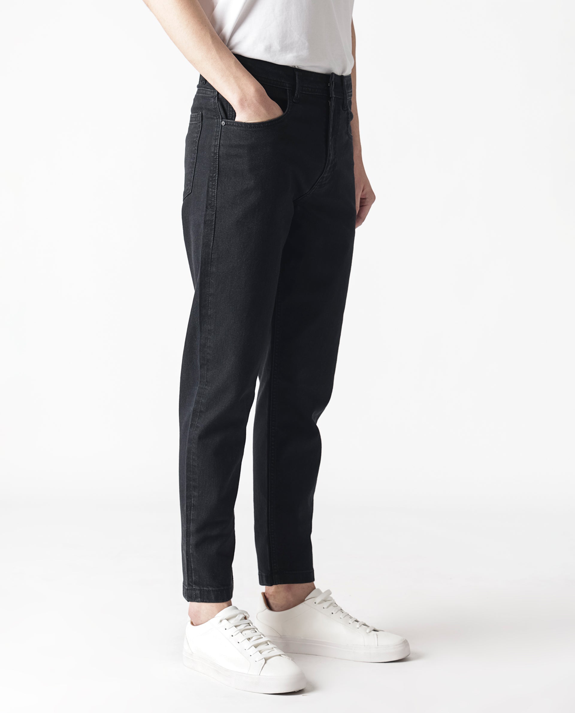 Rare Rabbit Men's Sam Black Dark Wash Mid-Rise Carrot Fit Jeans