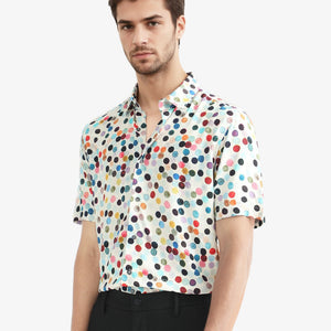 Rare Rabbit Men's Sara White Cotton Fabric Polka Print Half Sleeves Shirt