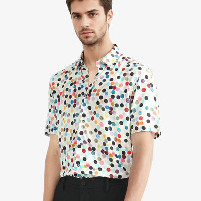 Rare Rabbit Men's Sara White Cotton Fabric Polka Print Half Sleeves Shirt