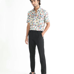 Rare Rabbit Men's Sara White Cotton Fabric Polka Print Half Sleeves Shirt