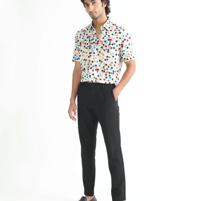 Rare Rabbit Men's Sara White Cotton Fabric Polka Print Half Sleeves Shirt