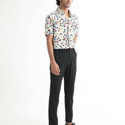 Rare Rabbit Men's Sara White Cotton Fabric Polka Print Half Sleeves Shirt