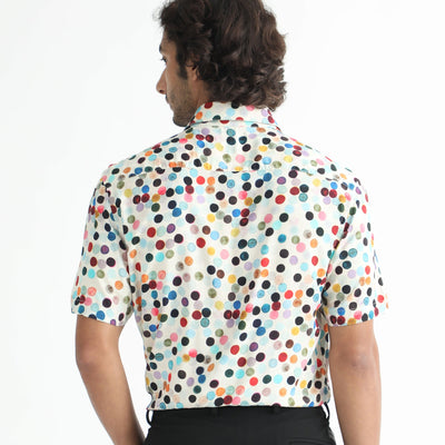 Rare Rabbit Men's Sara White Cotton Fabric Polka Print Half Sleeves Shirt