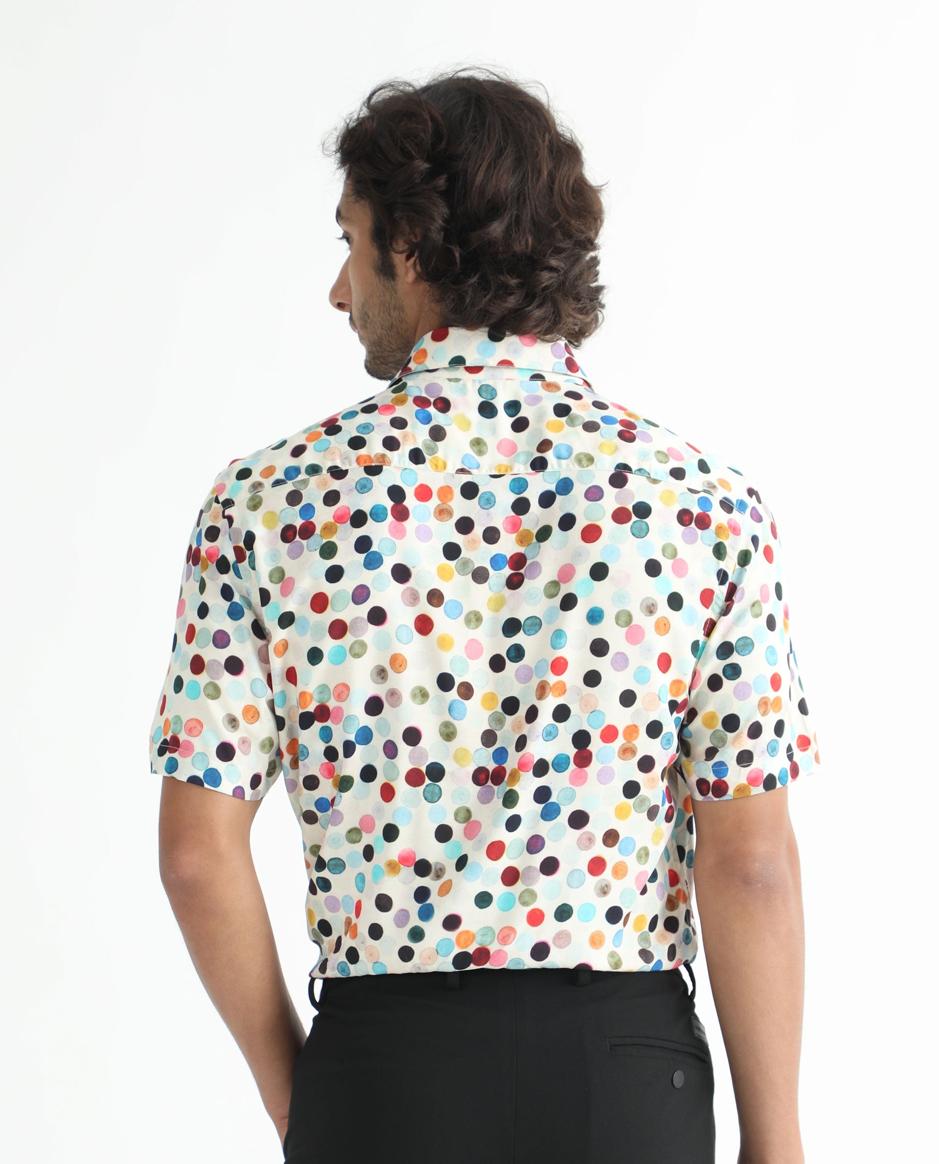 Rare Rabbit Men's Sara White Cotton Fabric Polka Print Half Sleeves Shirt