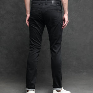 Rare Rabbit Men's Satinx Black Rinse Wash Mid-Rise Slim Fit Jeans