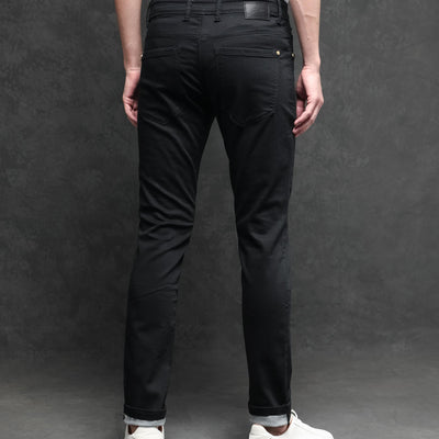 Rare Rabbit Men's Satinx Black Rinse Wash Mid-Rise Slim Fit Jeans