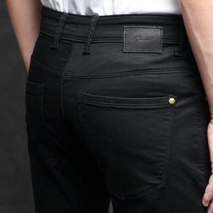 Rare Rabbit Men's Satinx Black Rinse Wash Mid-Rise Slim Fit Jeans