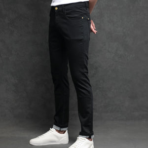 Rare Rabbit Men's Satinx Black Rinse Wash Mid-Rise Slim Fit Jeans