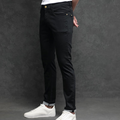 Rare Rabbit Men's Satinx Black Rinse Wash Mid-Rise Slim Fit Jeans