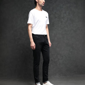 Rare Rabbit Men's Satinx Black Rinse Wash Mid-Rise Slim Fit Jeans