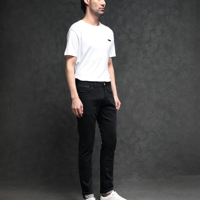 Rare Rabbit Men's Satinx Black Rinse Wash Mid-Rise Slim Fit Jeans