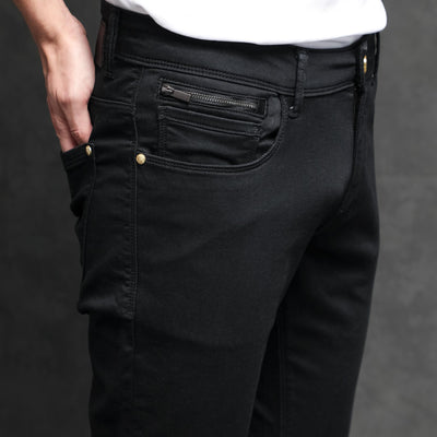 Rare Rabbit Men's Satinx Black Rinse Wash Mid-Rise Slim Fit Jeans