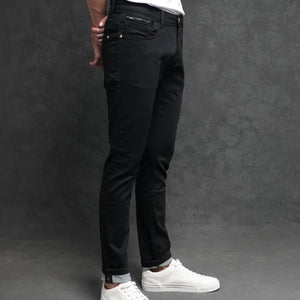 Rare Rabbit Men's Satinx Black Rinse Wash Mid-Rise Slim Fit Jeans
