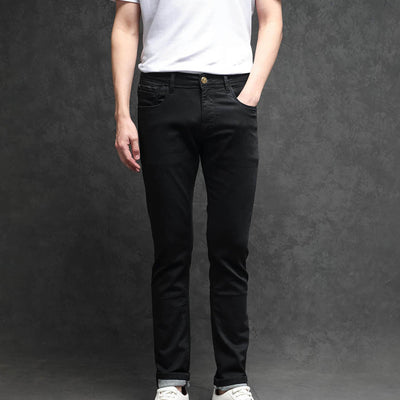 Rare Rabbit Men's Satinx Black Rinse Wash Mid-Rise Slim Fit Jeans