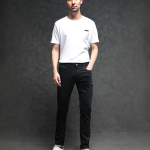 Rare Rabbit Men's Satinx Black Rinse Wash Mid-Rise Slim Fit Jeans