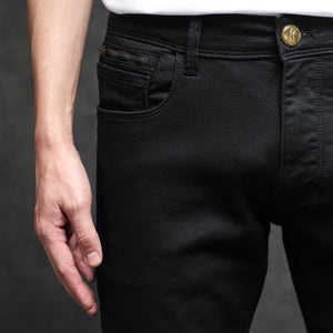 Rare Rabbit Men's Satinx Black Rinse Wash Mid-Rise Slim Fit Jeans