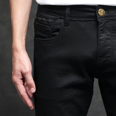 Rare Rabbit Men's Satinx Black Rinse Wash Mid-Rise Slim Fit Jeans