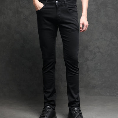 Rare Rabbit Men's Satinx S Black Rinse Wash Mid-Rise Slim Fit Jeans