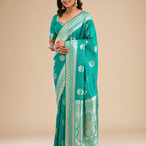 Rama Green Zariwork Banarasi Silk Saree