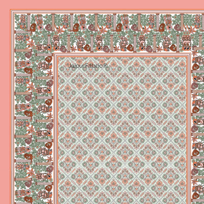 Pattachitra collection Peach and Green Double Bedsheet