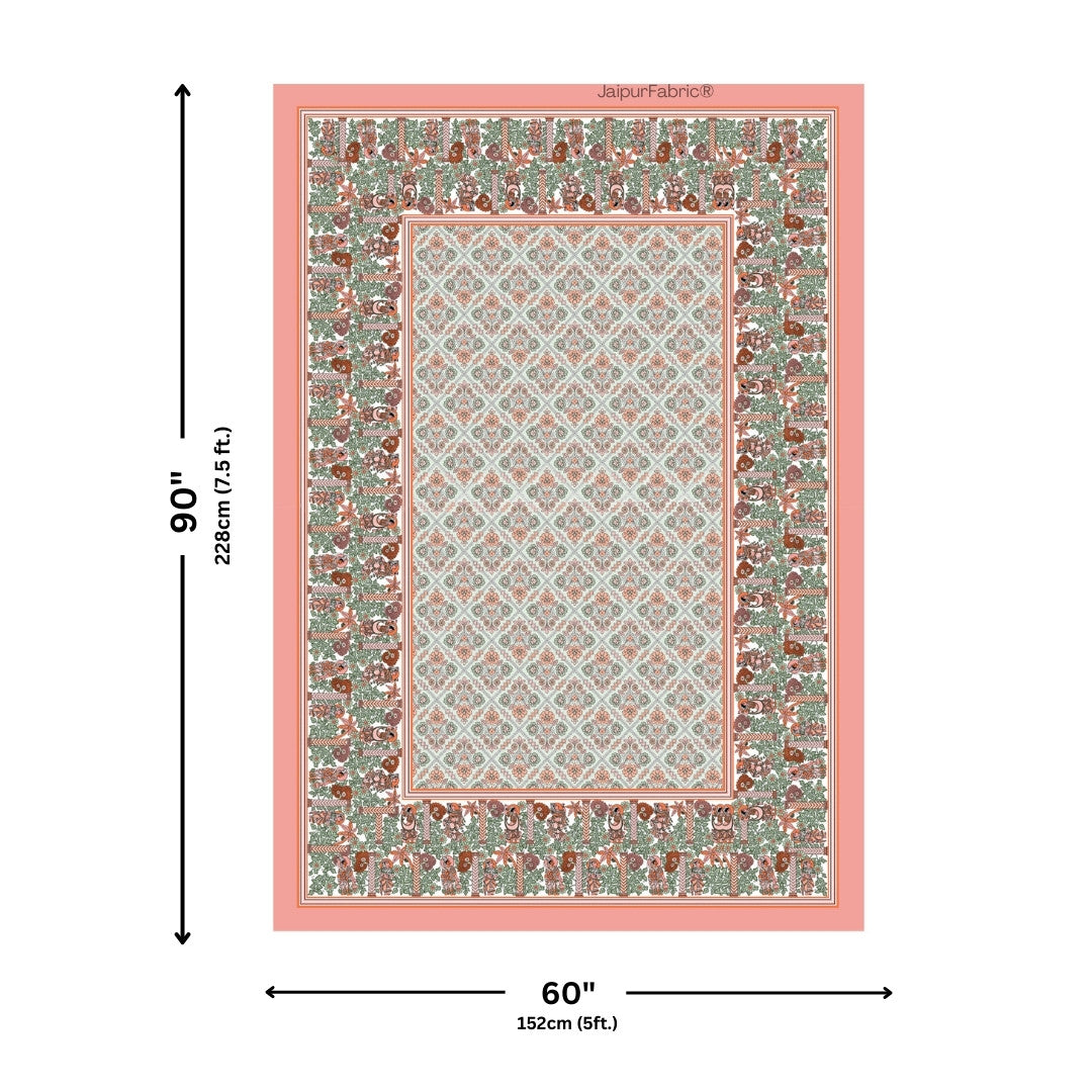 Pattachitra collection Peach and Green Double Bedsheet